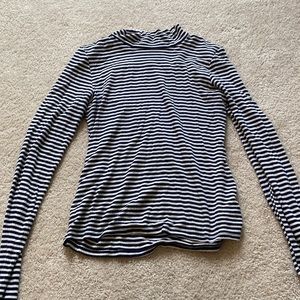 Long sleeve striped white and navy turtleneck sweater